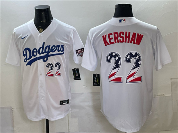Los Angeles Dodgers #22 Clayton Kershaw White USA 250 Fourth of July Home Stitched Baseball Jersey