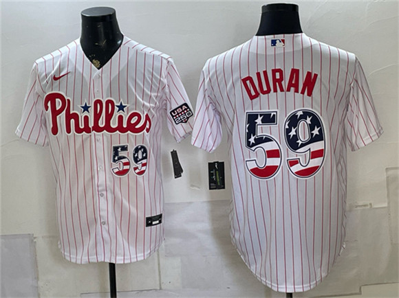 Philadelphia Phillies #59 Jhoan Duran White USA 250 Fourth of July Home Stitched Baseball Jersey