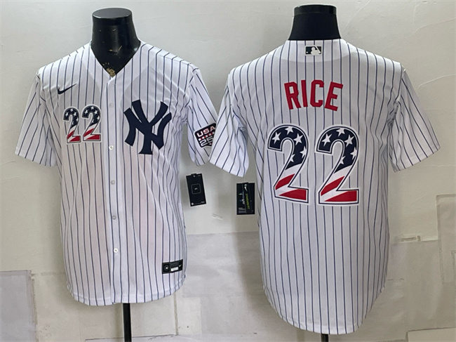 New York Yankees #22 Ben Rice White USA 250 Fourth of July Home Stadium Stitched Baseball Jersey New York Yankees #22 Ben Rice White USA 250 Fourth of July Home Stadium Stitched Baseball Jersey