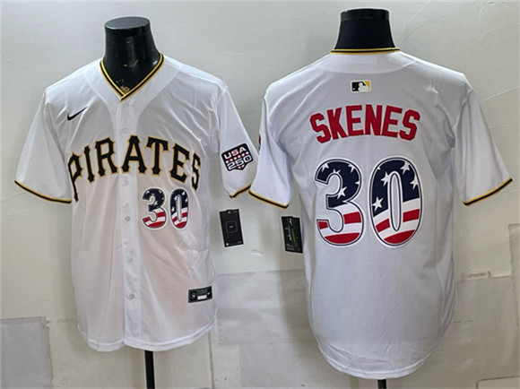Pittsburgh Pirates #30 Paul Skenes White USA 250 Fourth of July Stitched Baseball Jersey
