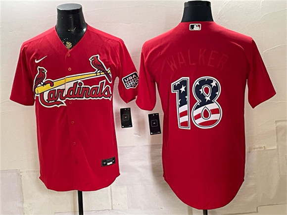St. Louis Cardinals #18 Jordan Walker Red USA 250 Fourth of July Stitched Baseball Jersey