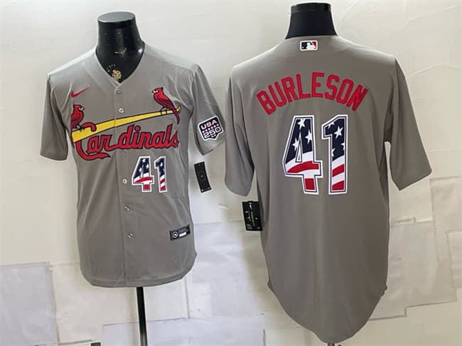 St. Louis Cardinals #41 Alec Burleson Gray USA 250 Fourth of July Stitched Baseball Jersey