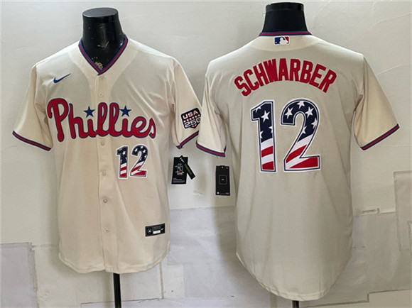 Philadelphia Phillies #12 Kyle Schwarber Cream USA 250 Fourth of July Home Stitched Baseball Jersey