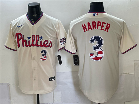 Philadelphia Phillies #3 Bryce Harper Cream USA 250 Fourth of July Home Stitched Baseball Jersey