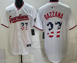 Cleveland Guardians #37 Travis Bazzana White USA 250 Fourth of July Home Stitched Jersey