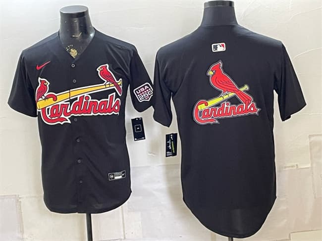 St. Louis Cardinals Team Big Logo Black USA 250 Patch Stitched Baseball Jersey