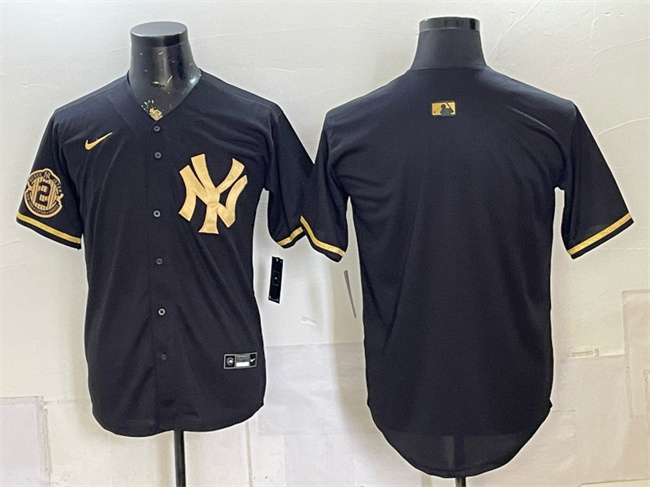 New York Yankees Blank Black Gold With Patch Stitched Baseball Jersey