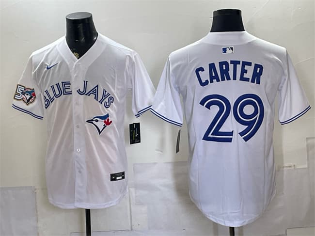 Toronto Blue Jays #29 Joe Carter White 50 Seasons Patch Stitched Baseball Jersey Toronto Blue Jays #29 Joe Carter White 50 Seasons Patch Stitched Baseball Jersey