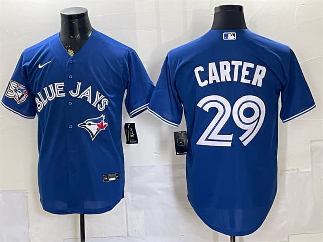 Toronto Blue Jays #29 Joe Carter Royal 50 Seasons Patch Stitched Baseball Jersey Toronto Blue Jays #29 Joe Carter Royal 50 Seasons Patch Stitched Baseball Jersey