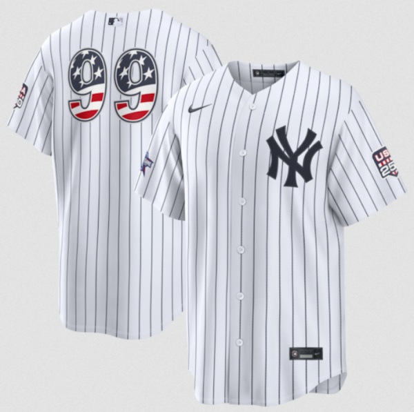 New York Yankees #99 Aaron Judge White 2026 All-Star Edition Stars & Stripes & USA 250 Fourth of July Home Stadium Stitched Baseball Jersey New York Yankees #99 Aaron Judge White 2026 All-Star Edition Stars & Stripes & USA 250 Fourth of July Home Stadium Stitched Baseball Jersey