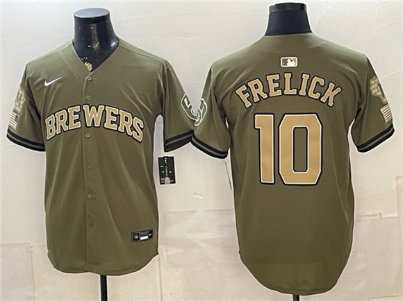 Milwaukee Brewers #10 Sal Frelick Olive 2026 Armed Forces Day Stitched Baseball Jersey Milwaukee Brewers #10 Sal Frelick Olive 2026 Armed Forces Day Stitched Baseball Jersey