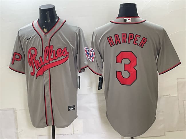 Philadelphia Phillies #3 Bryce Harper Gray 2026 Field of Dreams Stadium Stitched Baseball Jersey