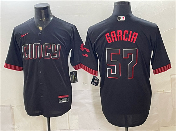 Cincinnati Reds #57 Julian Garcia Black City Connect Cool Base Stitched Baseball Jersey