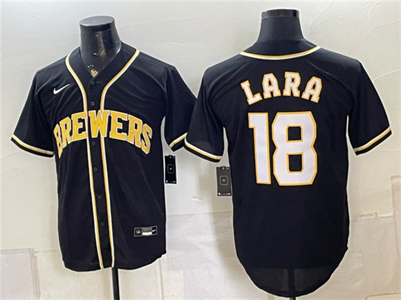 Milwaukee Brewers #18 Luis Lara 2026 Fashion Replica Black Out Stitched Baseball Jersey Milwaukee Brewers #18 Luis Lara 2026 Fashion Replica Black Out Stitched Baseball Jersey