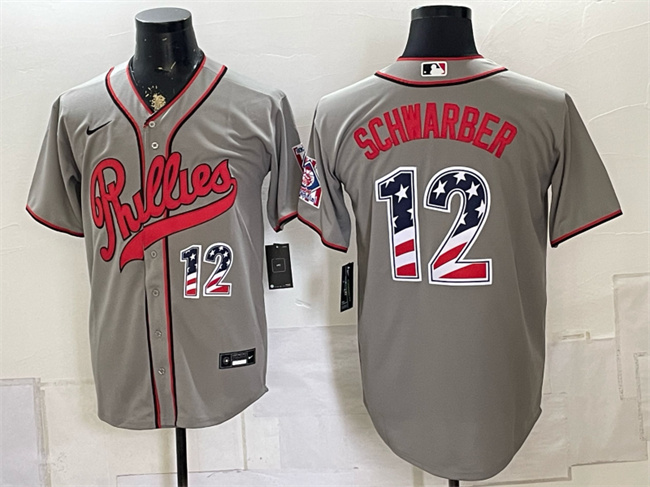 Philadelphia Phillies #12 Kyle Schwarber Gray 2026 Field of Dreams USA 250 Fourth of July Stadium Stitched Baseball Jersey