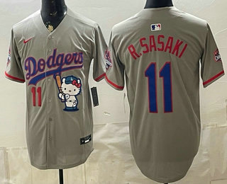 Los Angeles Dodgers #11 Roki Sasaki Grey Hello Kitty 2025 World Series Champions Limited Jersey