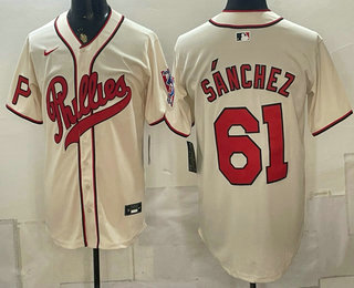 Philadelphia Phillies #61 Cristopher Sanchez Name Cream 2026 Field of Dreams Stadium Stitched Jersey