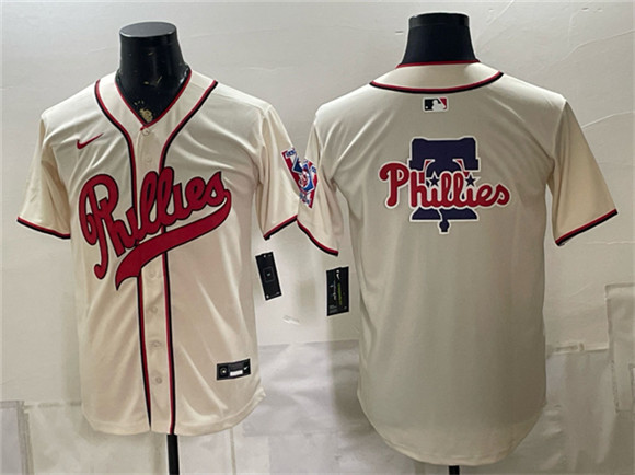 Philadelphia Phillies Team Big Logo Cream 2026 Field of Dreams Stadium Stitched Baseball Jersey Philadelphia Phillies Team Big Logo Cream 2026 Field of Dreams Stadium Stitched Baseball Jersey
