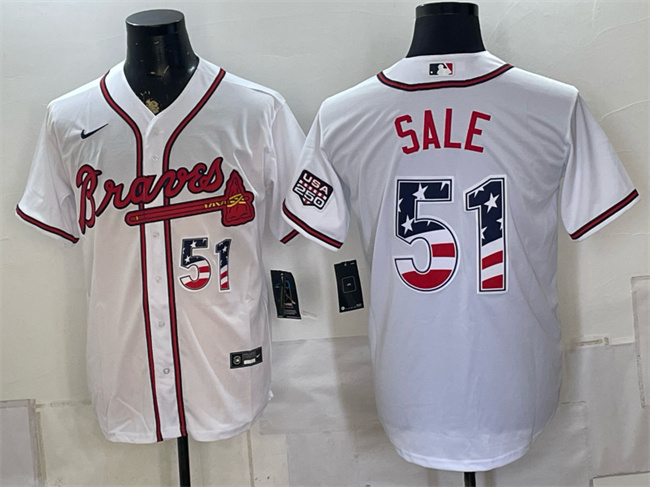 Atlanta Braves #51 Chris Sale White USA 250 Fourth of July Home Stadium Stitched Baseball Jersey Atlanta Braves #51 Chris Sale White USA 250 Fourth of July Home Stadium Stitched Baseball Jersey