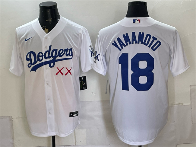 Los Angeles Dodgers x KAWS #18 Yoshinobu Yamamoto White Vapor Premier Limited Stitched Baseball Jersey