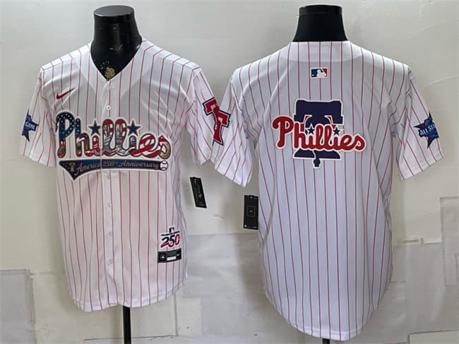 Philadelphia Phillies Team Big Logo White 2026 All-Star & USA 250 Fourth of July Home Stitched Baseball Jersey
