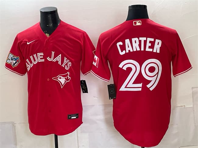 Toronto Blue Jays #29 Joe Carter Red 50 Seasons Patch Stitched Baseball Jersey Toronto Blue Jays #29 Joe Carter Red 50 Seasons Patch Stitched Baseball Jersey