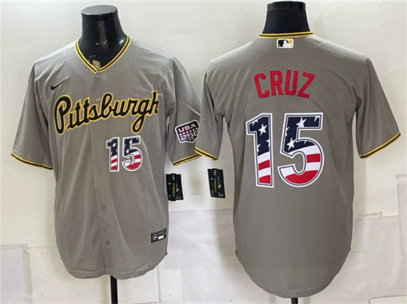 Pittsburgh Pirates #15 Oneil Cruz Grey USA 250 Fourth of July Stitched Baseball Jersey