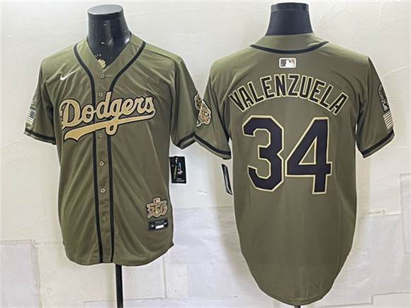 Los Angeles Dodgers #34 Fernando Valenzuela Olive 2026 Armed Forces Day Stitched Baseball Jersey