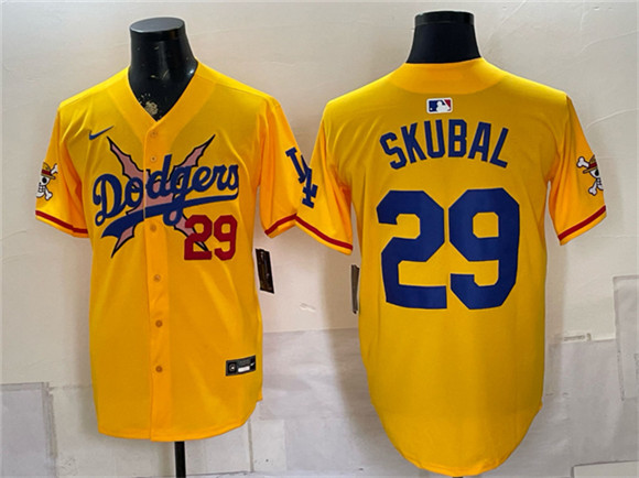 Los Angeles Dodgers x One Piece #29 Tarik Skubal Yellow Vapor Premier Limited Baseball Jersey