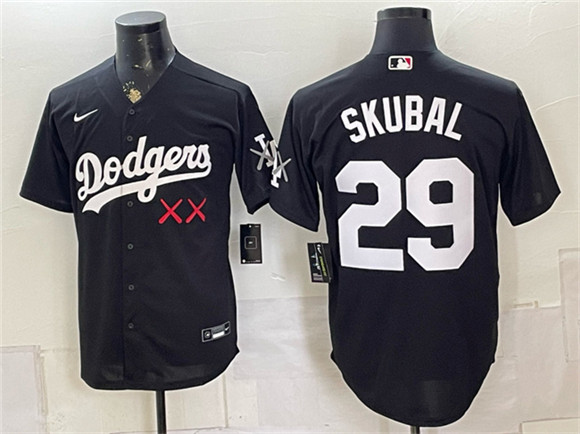 Los Angeles Dodgers x KAWS #29 Tarik Skubal Black Vapor Premier Limited Stitched Baseball Jersey