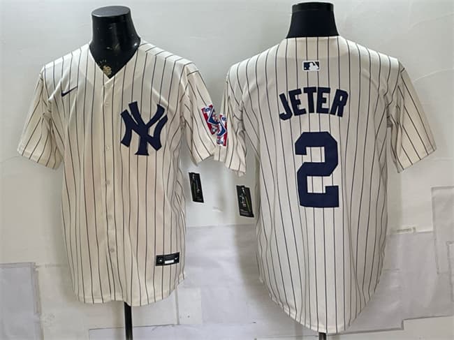 New York Yankees #2 Derek Jeter Cream 2026 Field of Dreams Stadium Stitched Baseball Jersey New York Yankees #2 Derek Jeter Cream 2026 Field of Dreams Stadium Stitched Baseball Jersey