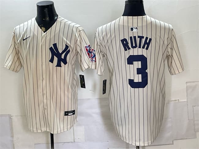 New York Yankees #3 Babe Ruth Cream 2026 Field of Dreams Stadium Stitched Baseball Jersey New York Yankees #3 Babe Ruth Cream 2026 Field of Dreams Stadium Stitched Baseball Jersey