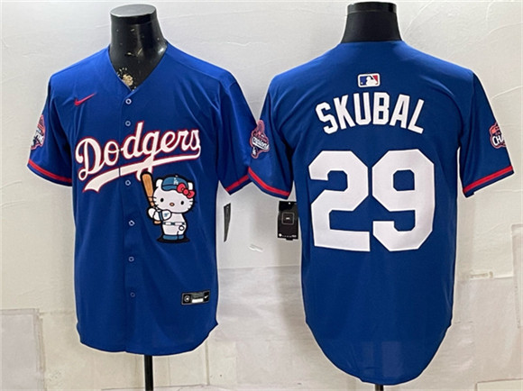 Los Angeles Dodgers #29 Tarik Skubal Royal Hello Kitty Night 2025 World Series Champions Patch Limited Stitched Baseball Jersey