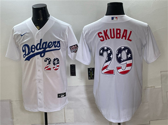 Los Angeles Dodgers #29 Tarik Skubal White USA 250 Fourth of July Home Stitched Baseball Jersey