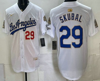 Los Angeles Dodgers #29 Tarik Skubal White Gold 9x B2B Champs Collection Limited Jersey