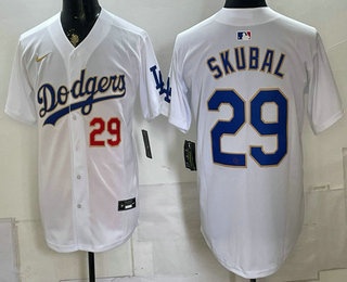 Los Angeles Dodgers #29 Tarik Skubal White Gold Limited Stitched Jersey