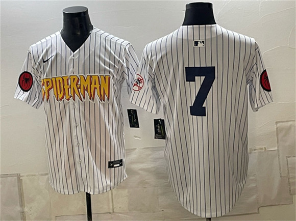 New York Yankees X Spider-Man #7 Mickey Mantle White Limited Stitched Baseball Jersey