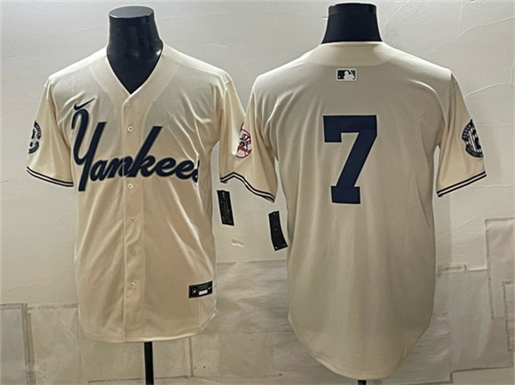 New York Yankees #7 Mickey Mantle Cream Limited Stitched Baseball Jersey