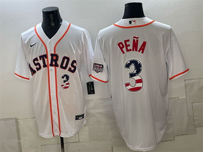 Houston Astros #3 Jeremy Pena White USA 250 Fourth of July Home Stitched Baseball Jersey