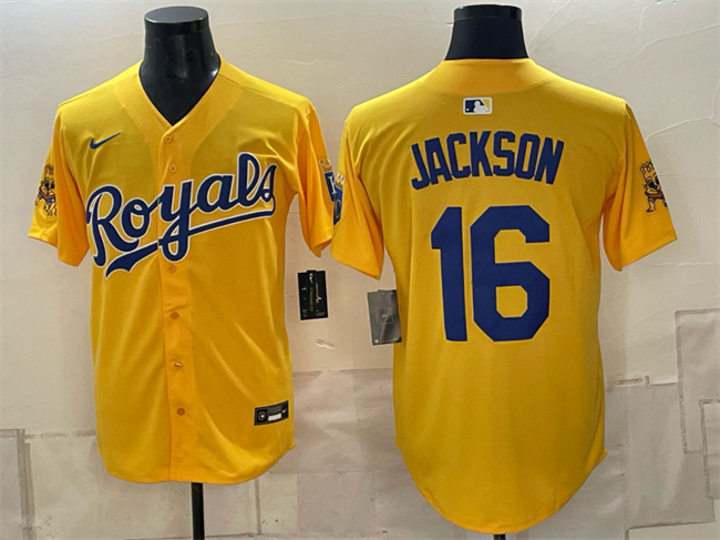 Kansas City Royals #16 Bo Jackson Gold Sluggerrr Patch Vapor Limited Stitched Baseball Jersey