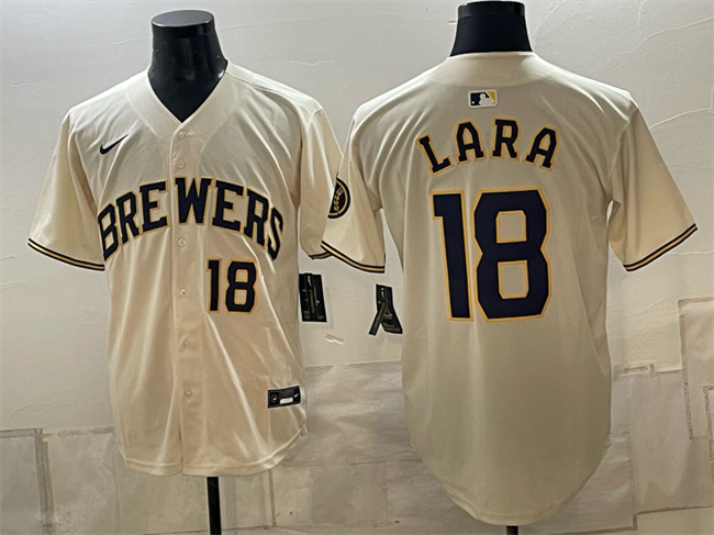 Milwaukee Brewers #18 Luis Lara Cream Stitched Baseball Jersey Milwaukee Brewers #18 Luis Lara Cream Stitched Baseball Jersey