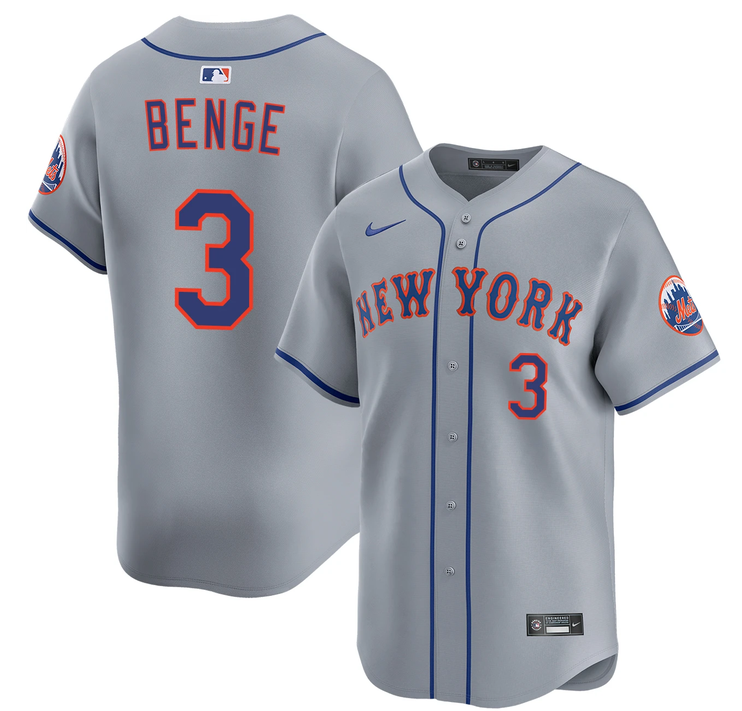 New York Mets #3 Carson Benge 2026 Gray Limited Stitched Baseball Jersey