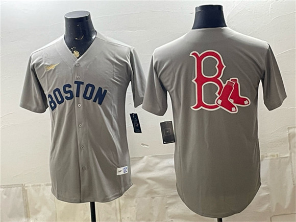Boston Red Sox Team Big Logo Grey Cooperstown Collection Limited Stitched Baseball Jersey Boston Red Sox Team Big Logo Grey Cooperstown Collection Limited Stitched Baseball Jersey
