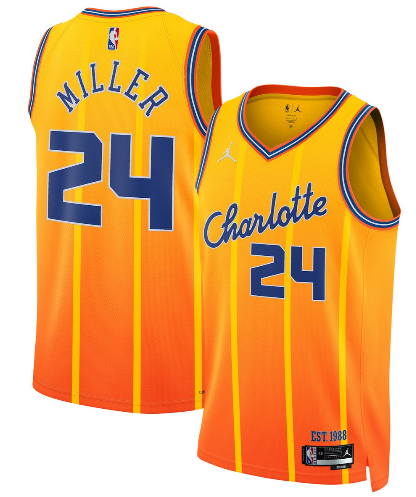 Charlotte Hornets #24 Brandon Miller Gold 2025-26 City Edition Swingman Stitched Jersey Charlotte Hornets #24 Brandon Miller Gold 2025-26 City Edition Swingman Stitched Jersey