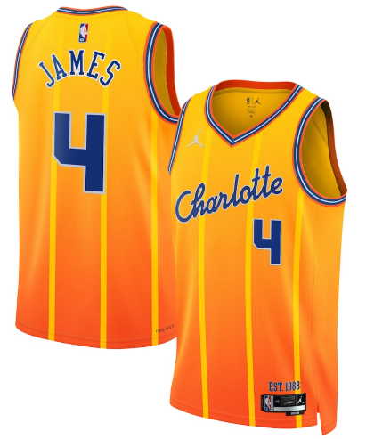 Charlotte Hornets #4 Sion James Gold 2025-26 City Edition Swingman Stitched Jersey Charlotte Hornets #4 Sion James Gold 2025-26 City Edition Swingman Stitched Jersey