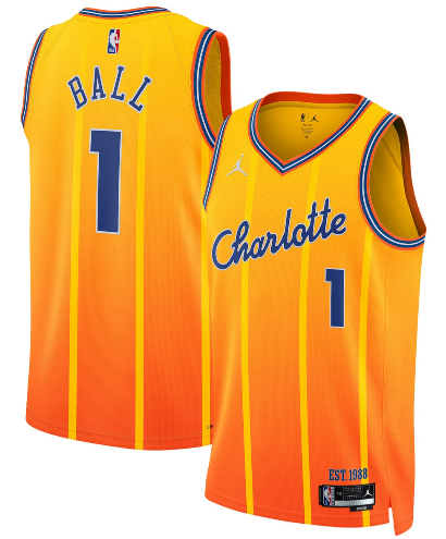 Charlotte Hornets #1 LaMelo Ball Gold 2025-26 City Edition Swingman Stitched Jersey Charlotte Hornets #1 LaMelo Ball Gold 2025-26 City Edition Swingman Stitched Jersey