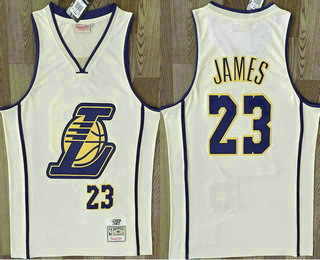 Los Angeles Lakers #23 Lebron James Cream Throwback Swingman Jersey