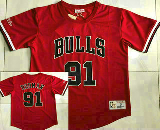 Chicago Bulls #91 Dennis Rodman Red Short Sleeved AU Throwback Jersey