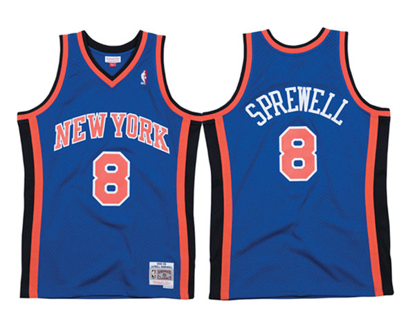 New York Knicks #8 Latrell Sprewell Blue Mitchell & Ness 98-99 Road Swingman Stitched Jersey