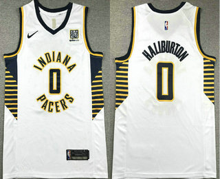 Indiana Pacers #0 Tyrese Haliburton White Association Edition Sponsor Stitched Jersey